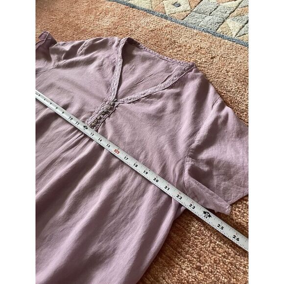 Women's light cotton tunic blouse  short sleeves pink V-neck Size L - Picture 2 of 7